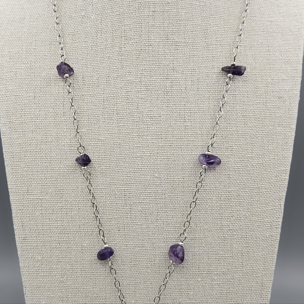 Amethyst Gemstone & Stainless Steel Necklace
